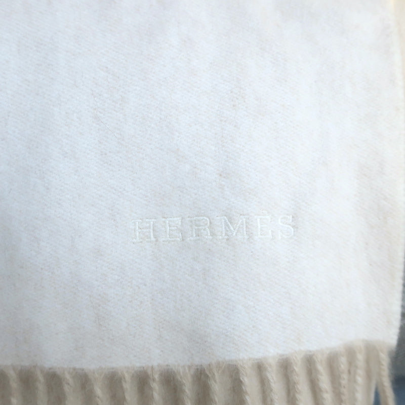 Hermes Fringed Throw Blanket Ecru/Beige NEW