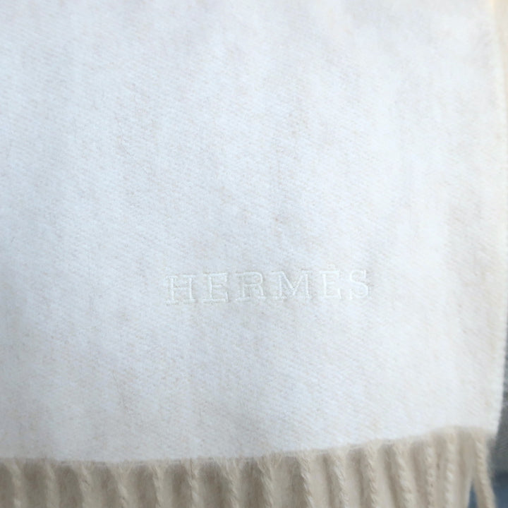 Hermes Fringed Throw Blanket Ecru/Beige NEW