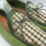 Tory Burch Charm Woven Loafers Green Leather Size 10.5 NEW