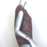 Saint Laurent Floral Print Sleeveless Button Down Top Multi Silk Chiffon Size 38