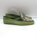 Tory Burch Charm Woven Loafers Green Leather Size 10.5 NEW