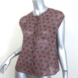Saint Laurent Floral Print Sleeveless Button Down Top Multi Silk Chiffon Size 38