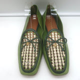 Tory Burch Charm Woven Loafers Green Leather Size 10.5 NEW