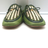 Tory Burch Charm Woven Loafers Green Leather Size 10.5 NEW