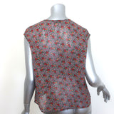 Saint Laurent Floral Print Sleeveless Button Down Top Multi Silk Chiffon Size 38