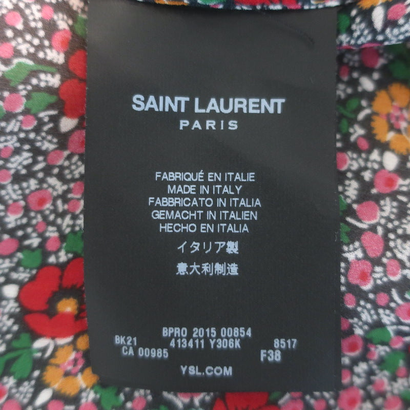 Saint Laurent Floral Print Sleeveless Button Down Top Multi Silk Chiffon Size 38