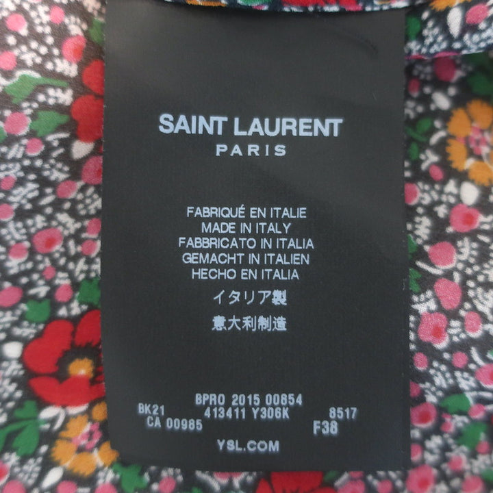 Saint Laurent Floral Print Sleeveless Button Down Top Multi Silk Chiffon Size 38