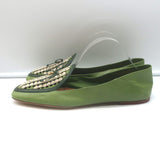 Tory Burch Charm Woven Loafers Green Leather Size 10.5 NEW