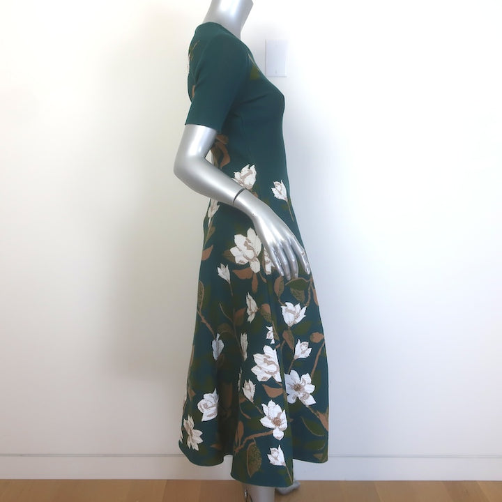 Oscar de la Renta Magnolia Jacquard Knit Fit &amp; Flare Dress Peacock Green Size 8