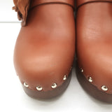 Chanel 23P Camellia Platform Clogs Brown Leather Size 38 High Heel Mules
