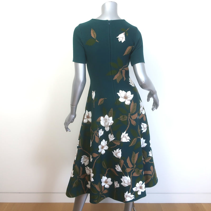 Oscar de la Renta Magnolia Jacquard Knit Fit &amp; Flare Dress Peacock Green Size 8
