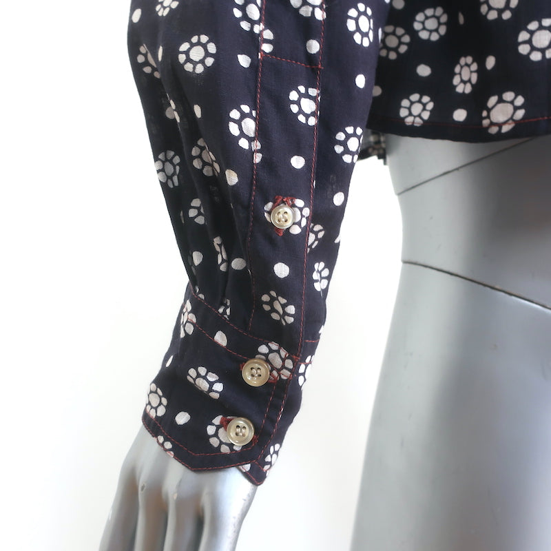 Isabel Marant Etoile Pleated Blouse Navy Floral Print Size 34 Long Sleeve Top