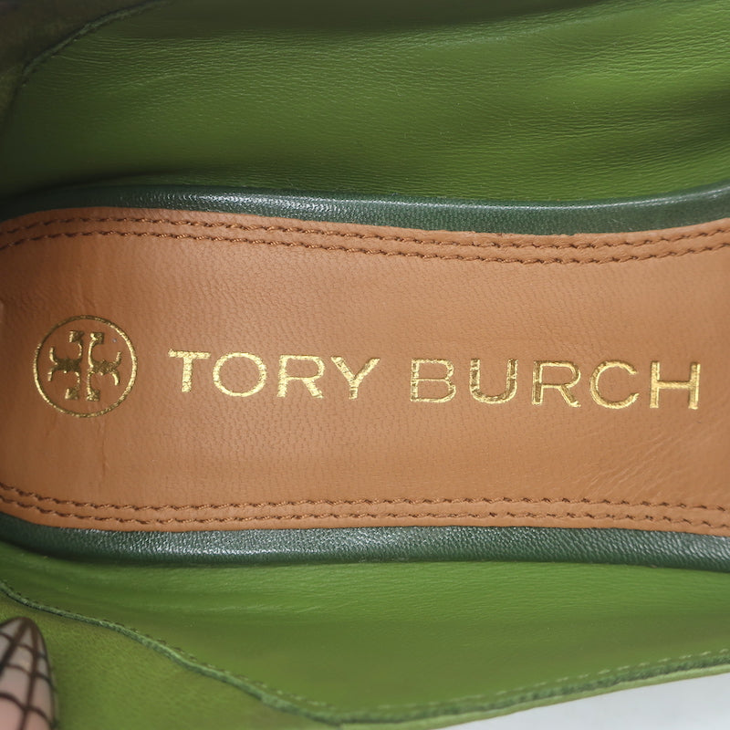 Tory Burch Charm Woven Loafers Green Leather Size 10.5 NEW