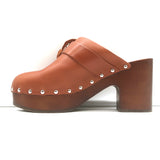 Chanel 23P Camellia Platform Clogs Brown Leather Size 38 High Heel Mules