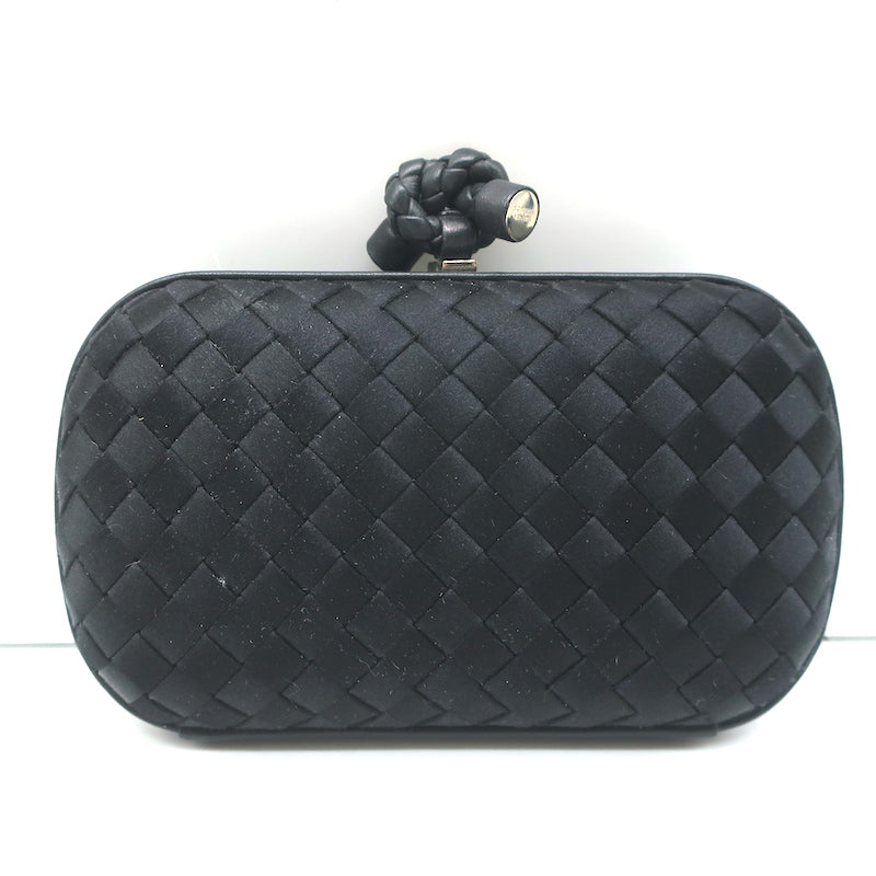 Bottega Veneta Box Knot Clutch Black Intrecciato Satin