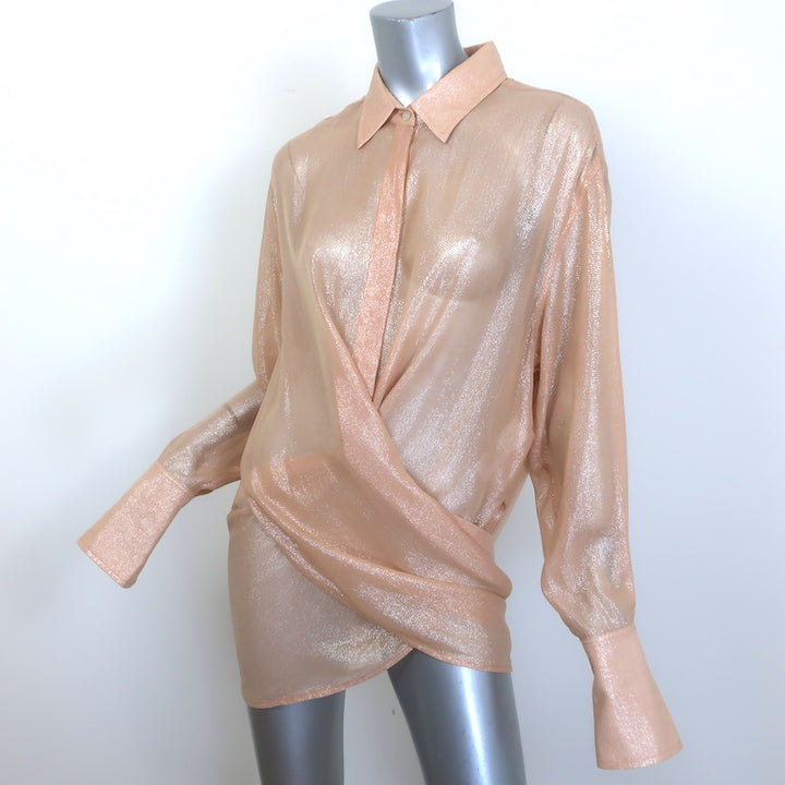 Victoria Beckham Wrap-Front Metallic Chiffon Blouse Peach Size US 8