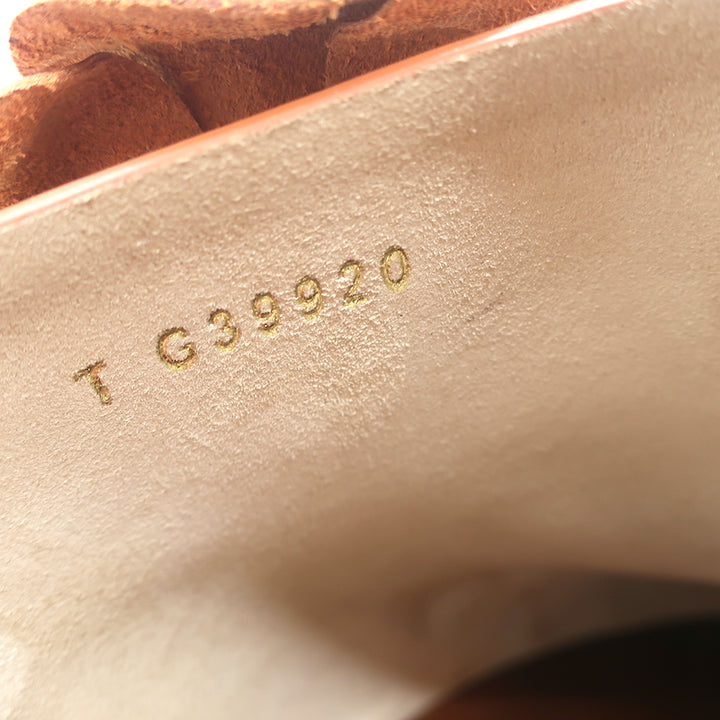 Chanel 23P Camellia Platform Clogs Brown Leather Size 38 High Heel Mules