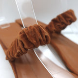 Khaite Georgia Ruched-Strap Kitten Heel Sandals Caramel Suede Size 40.5