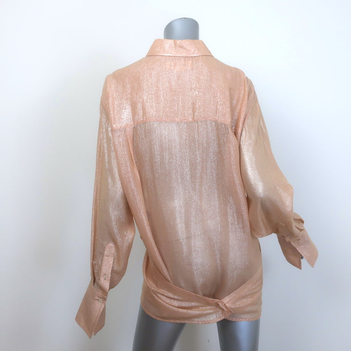 Victoria Beckham Wrap-Front Metallic Chiffon Blouse Peach Size US 8