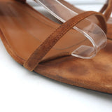 Khaite Georgia Ruched-Strap Kitten Heel Sandals Caramel Suede Size 40.5
