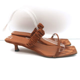 Khaite Georgia Ruched-Strap Kitten Heel Sandals Caramel Suede Size 40.5