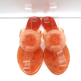 Chanel Camellia Glitter Jelly Thong Sandals Orange Size 37 Flat Slides NEW