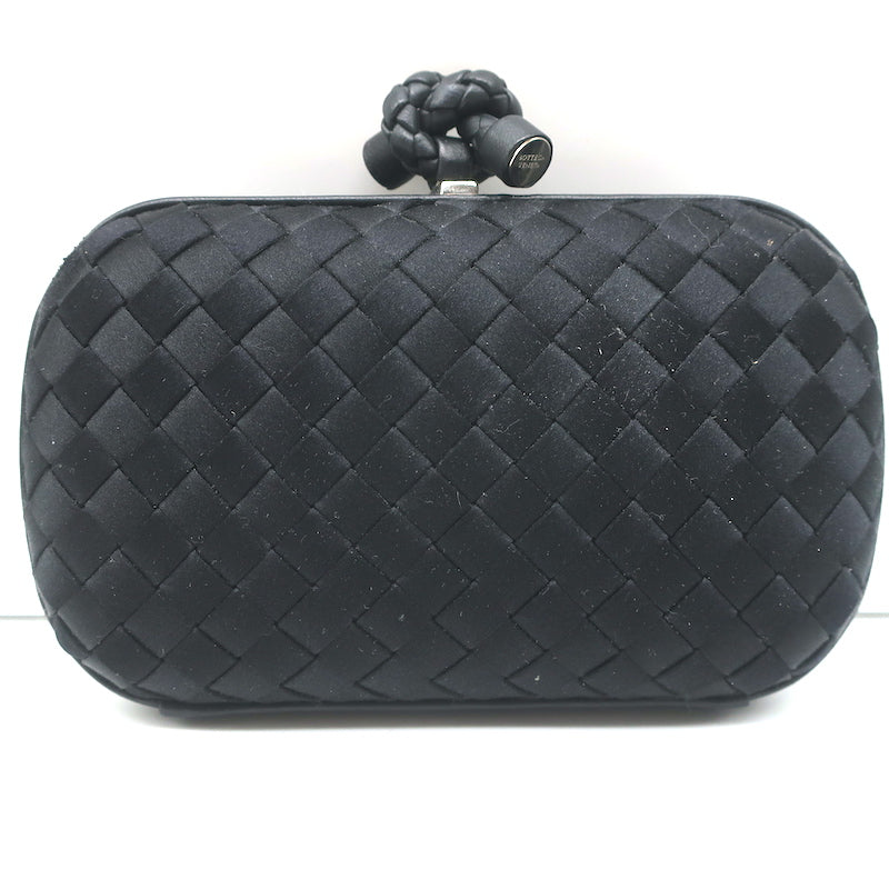 Bottega Veneta Box Knot Clutch Black Intrecciato Satin