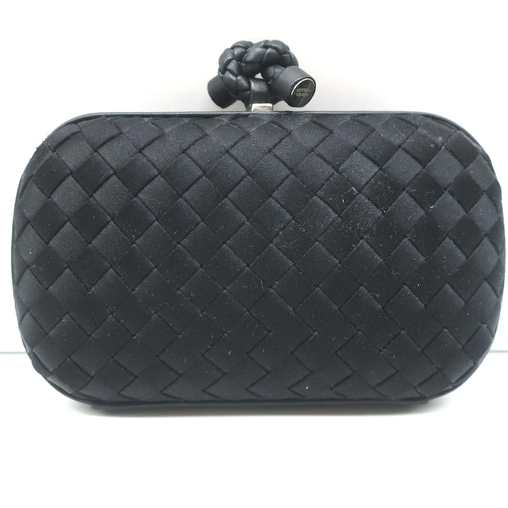 Bottega Veneta Box Knot Clutch Black Intrecciato Satin