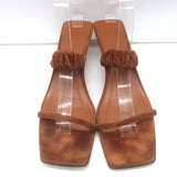 Khaite Georgia Ruched-Strap Kitten Heel Sandals Caramel Suede Size 40.5