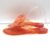 Chanel Camellia Glitter Jelly Thong Sandals Orange Size 37 Flat Slides NEW