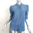 FRAME Joanie Shirred Sleeve Button-Up Top Blue Denim Size Extra Small