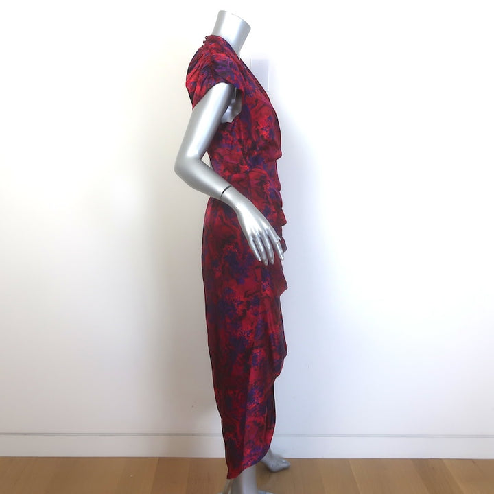Cinq a Sept Gail Draped Wrap-Effect Midi Dress Red Floral Print Silk Size 6