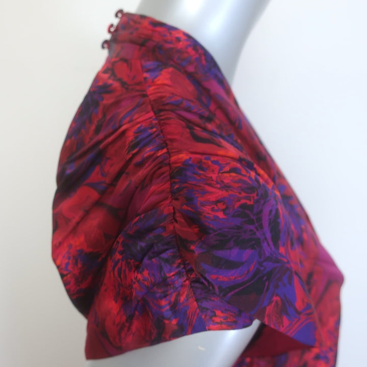 Cinq a Sept Gail Draped Wrap-Effect Midi Dress Red Floral Print Silk Size 6