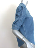 FRAME Joanie Shirred Sleeve Button-Up Top Blue Denim Size Extra Small