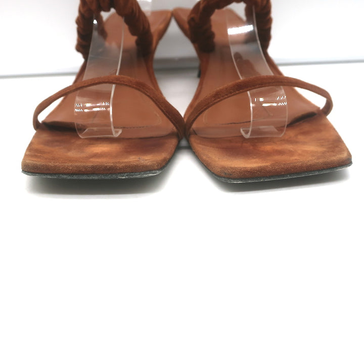 Khaite Georgia Ruched-Strap Kitten Heel Sandals Caramel Suede Size 40.5