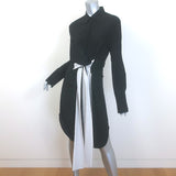 Givenchy Bicolor Tie-Front Shirt Dress Black & White Silk Size 42