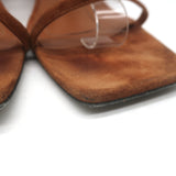 Khaite Georgia Ruched-Strap Kitten Heel Sandals Caramel Suede Size 40.5