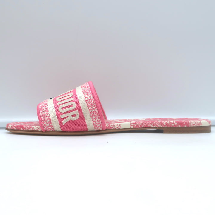 Christian Dior Dway Slides Pink Toile de Jouy Embroidered Canvas Size 37 NEW