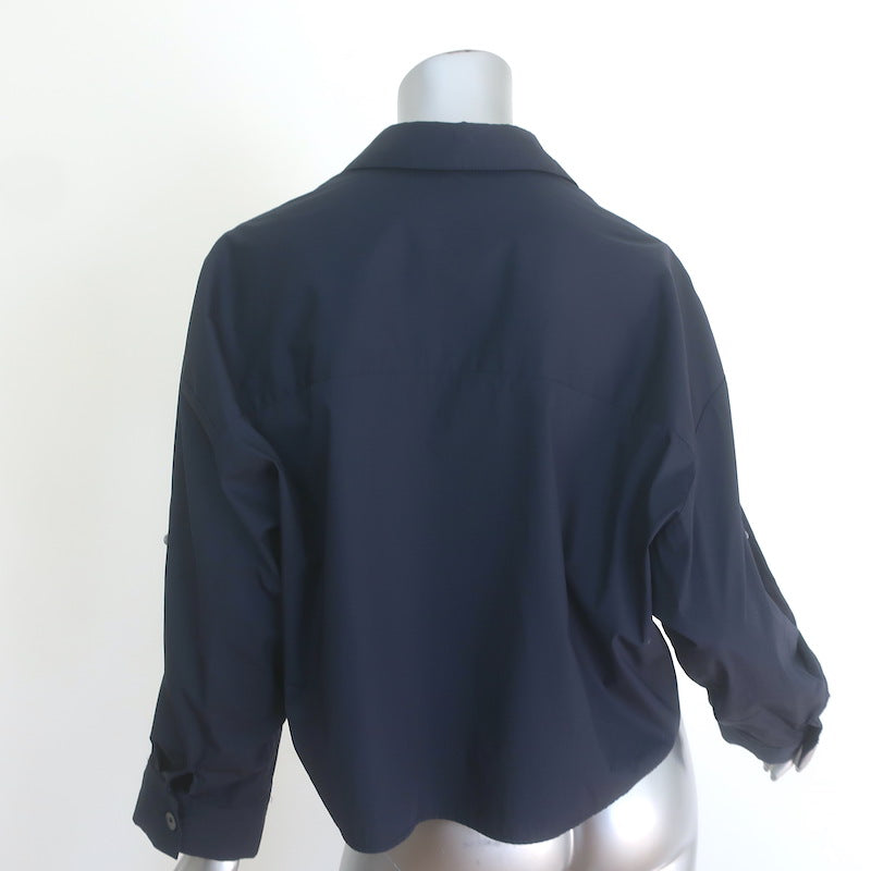 TWP Next Ex Cropped Button Down Shirt Navy Cotton Size Extra Small/Small
