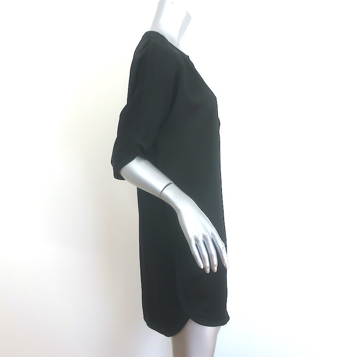 Saint Laurent Keyhole Mini Dress Black Satin Size 38 Short Sleeve Shift