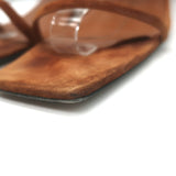 Khaite Georgia Ruched-Strap Kitten Heel Sandals Caramel Suede Size 40.5