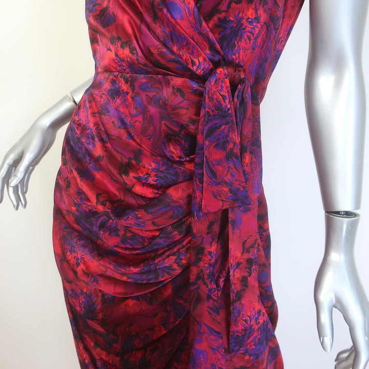 Cinq a Sept Gail Draped Wrap-Effect Midi Dress Red Floral Print Silk Size 6