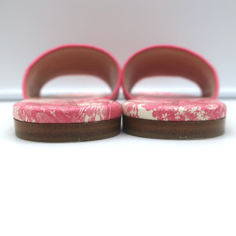 Christian Dior Dway Slides Pink Toile de Jouy Embroidered Canvas Size 37 NEW