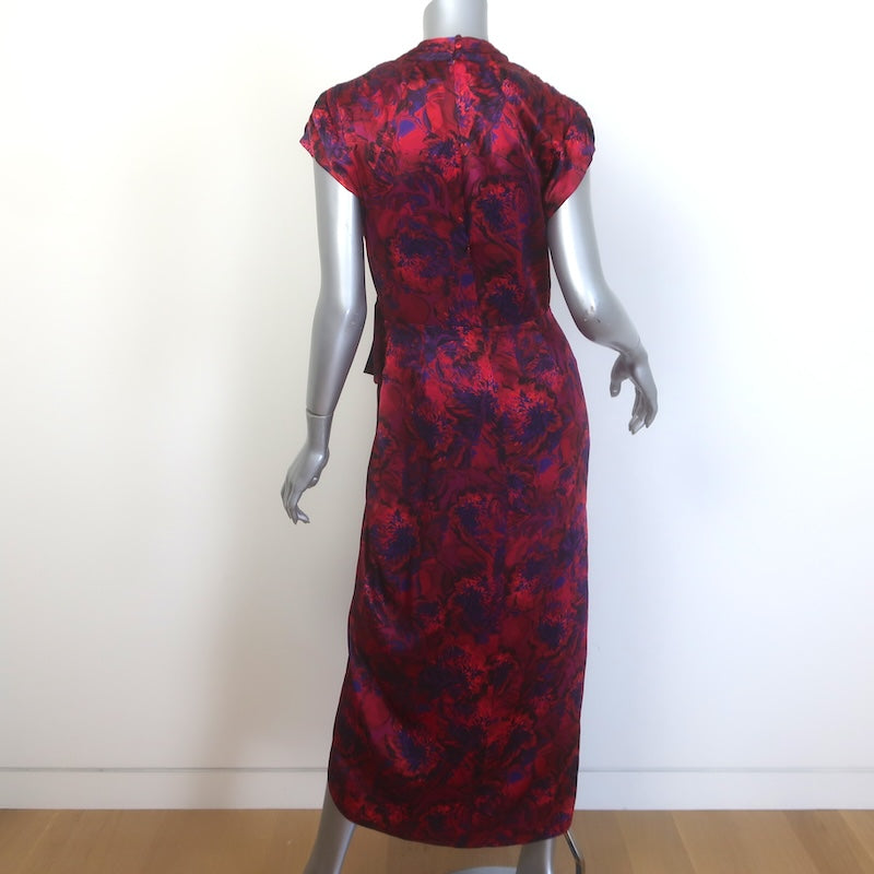 Cinq a Sept Gail Draped Wrap-Effect Midi Dress Red Floral Print Silk Size 6