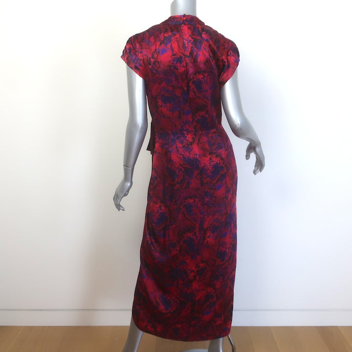 Cinq a Sept Gail Draped Wrap-Effect Midi Dress Red Floral Print Silk Size 6