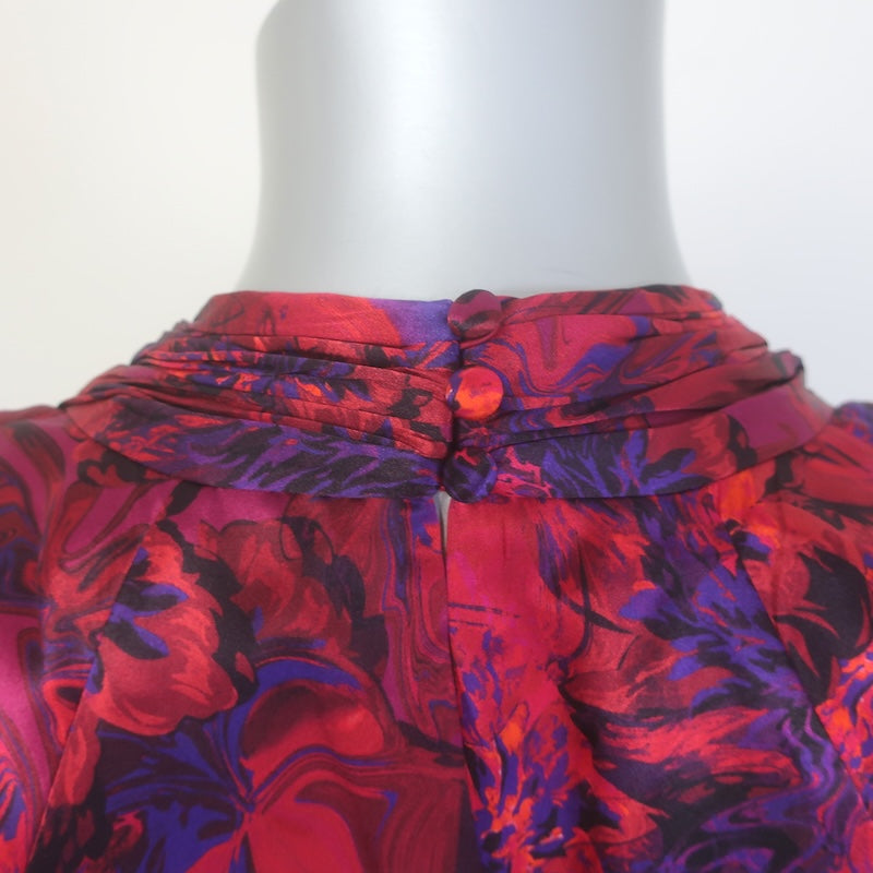 Cinq a Sept Gail Draped Wrap-Effect Midi Dress Red Floral Print Silk Size 6
