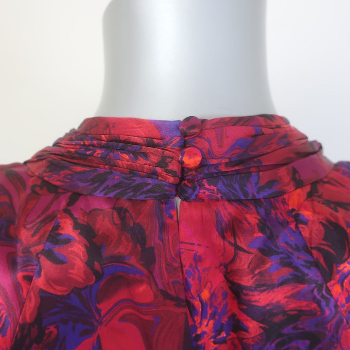 Cinq a Sept Gail Draped Wrap-Effect Midi Dress Red Floral Print Silk Size 6