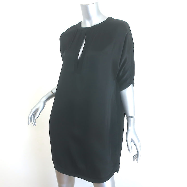 Saint Laurent Keyhole Mini Dress Black Satin Size 38 Short Sleeve Shift