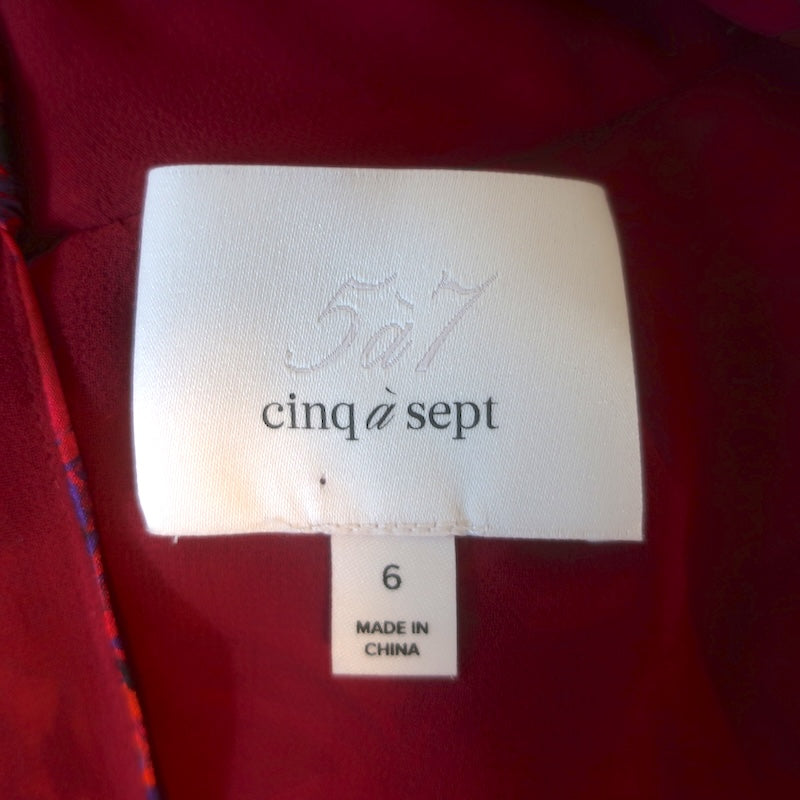 Cinq a Sept Gail Draped Wrap-Effect Midi Dress Red Floral Print Silk Size 6
