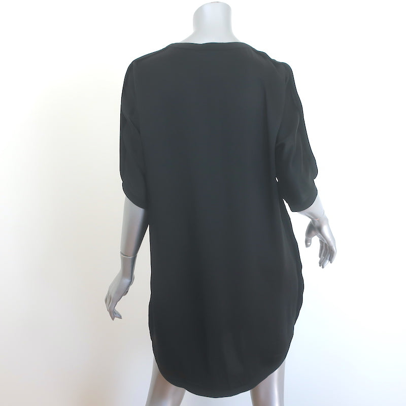Saint Laurent Keyhole Mini Dress Black Satin Size 38 Short Sleeve Shift
